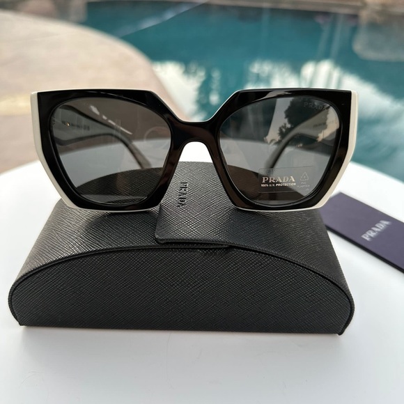 Prada Cateye PR 15WS 09Q5S0 Black White Dark Grey Women Sunglasses - Picture 4 of 12